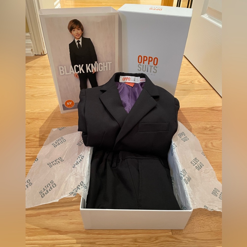 OppoSuits Black Knight Kids Suit with Purple Lining